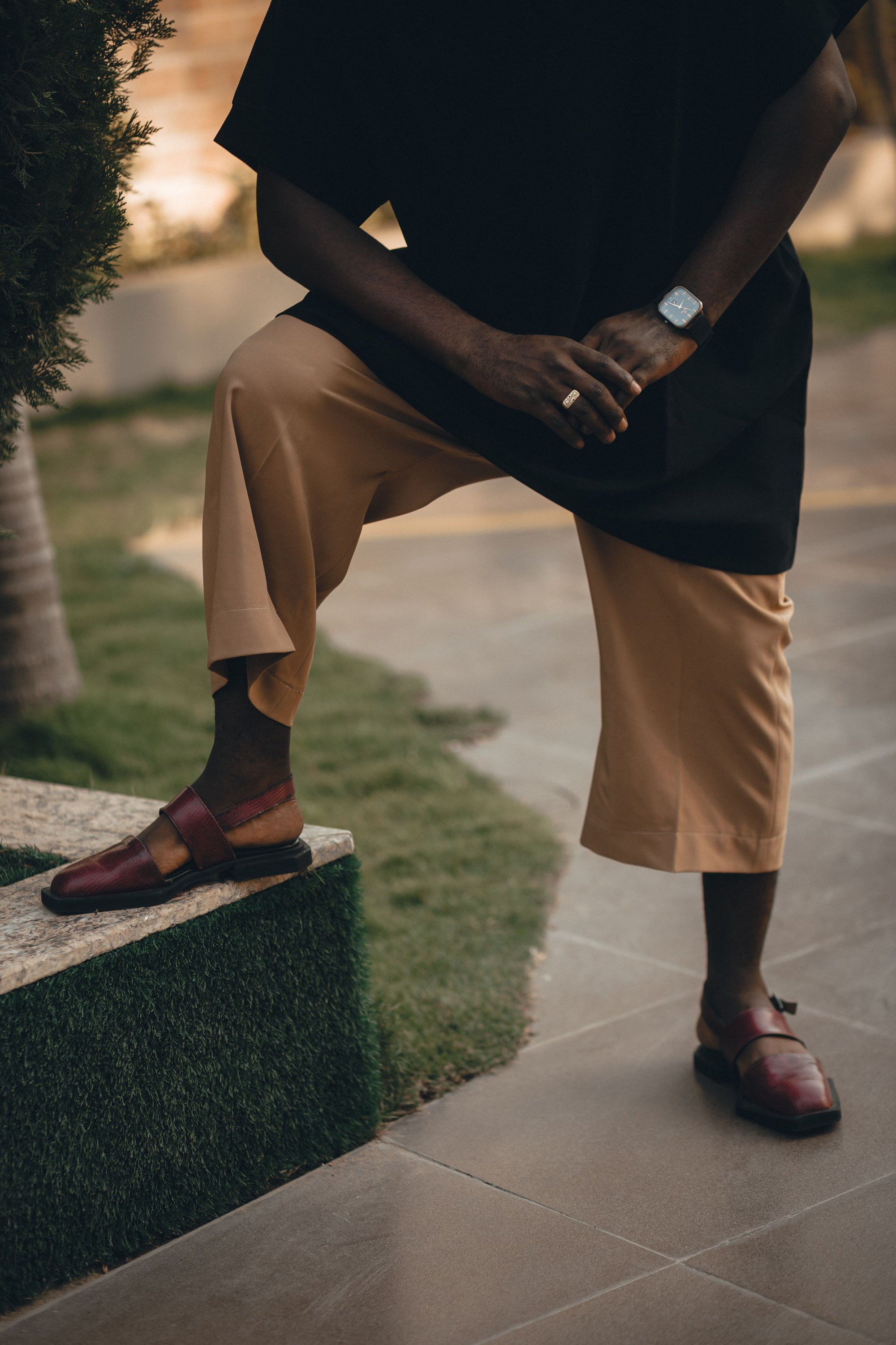 Stylish man in loafers outdoors