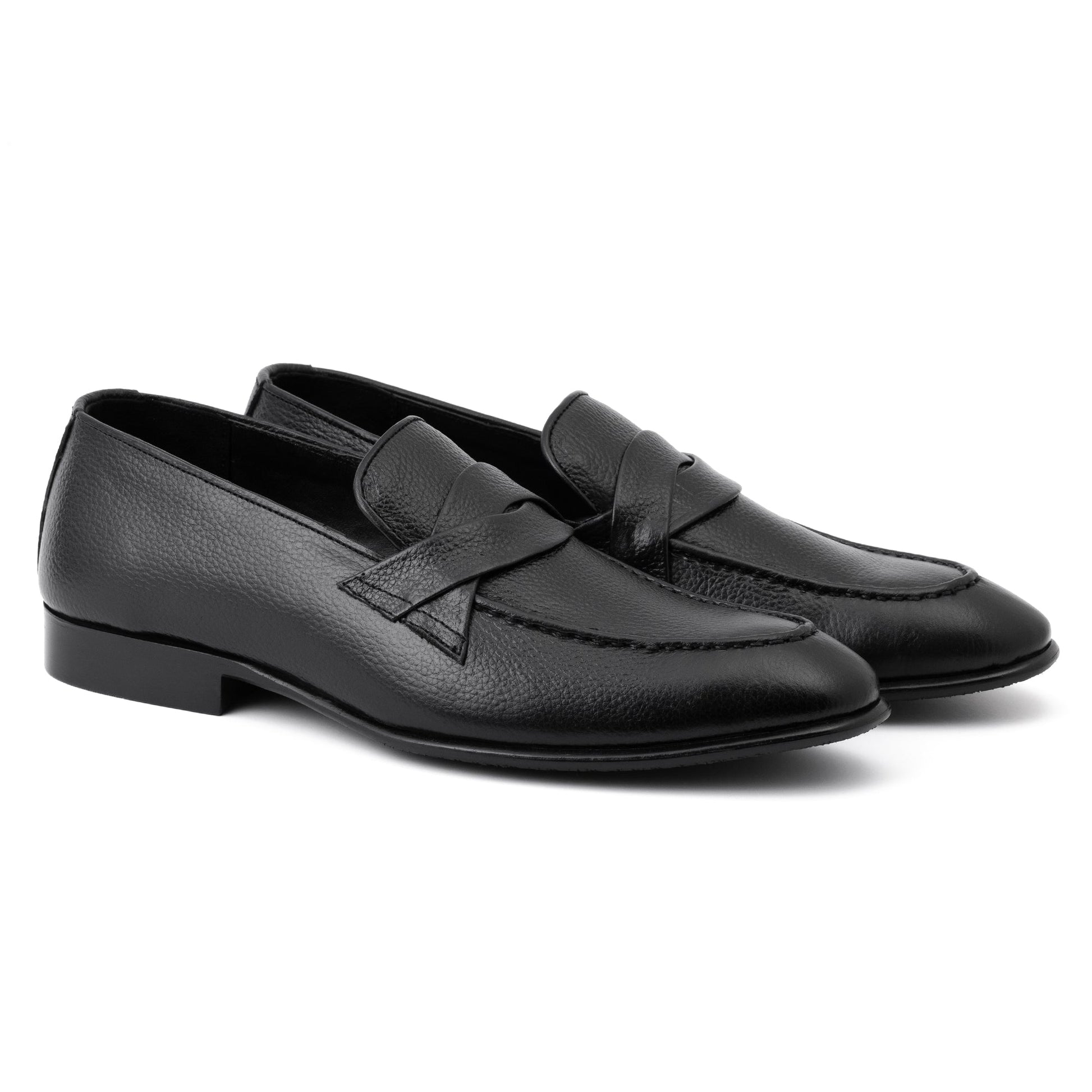 Zivorah men's black genuine leather loafers top view