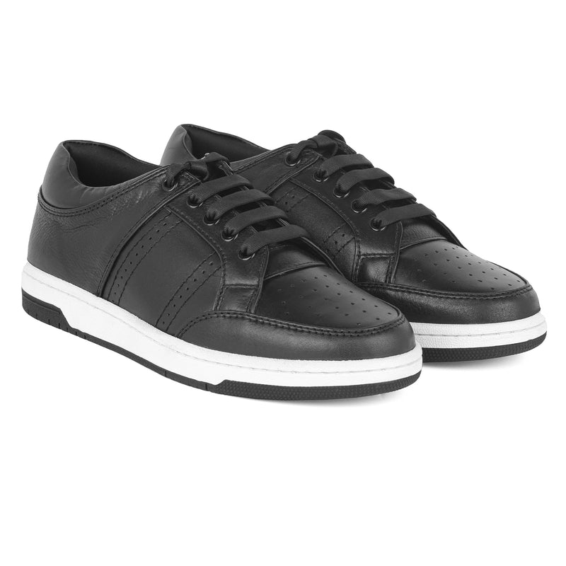 Zivorah Men's Black Genuine Leather Sneakers