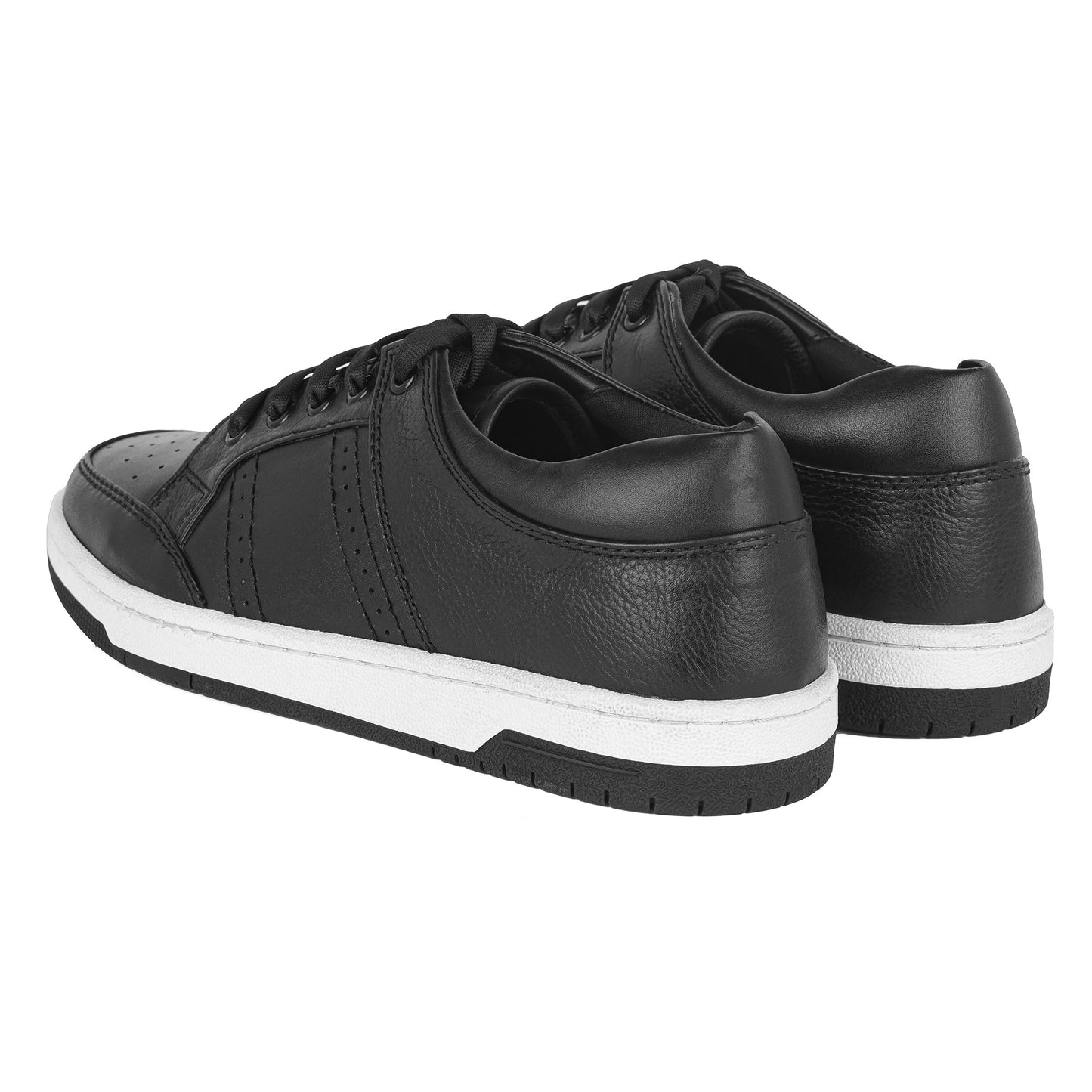 Zivorah Men's Black Genuine Leather Sneakers