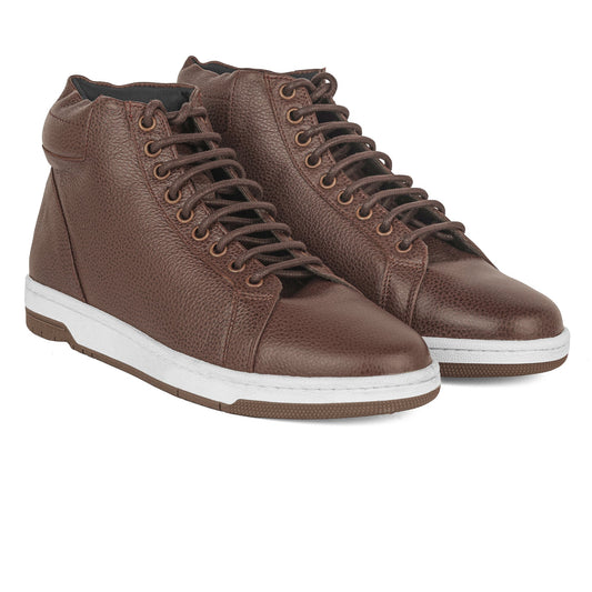 Zivorah men's brown genuine leather sneakers top view