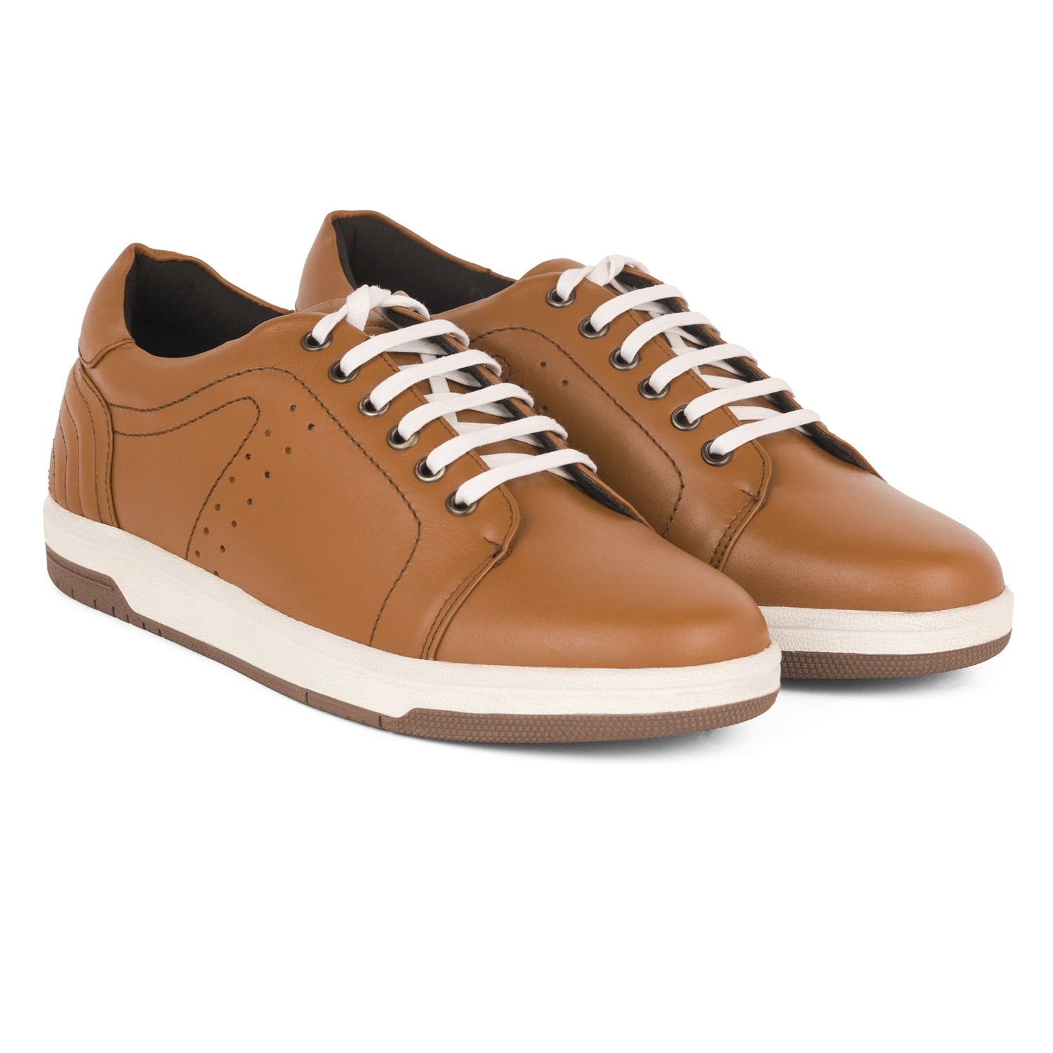 Zivorah men's tan genuine leather sneakers top view