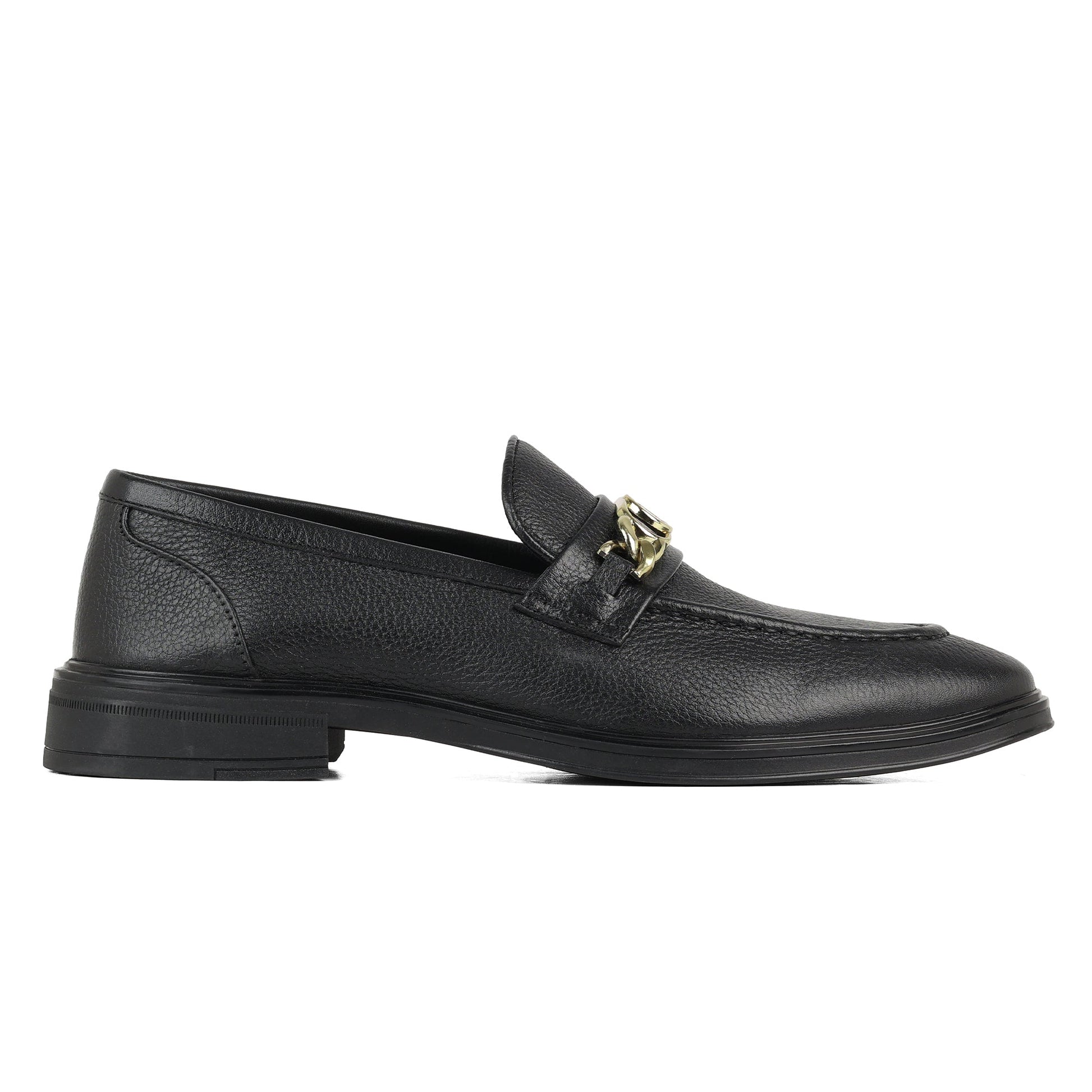 Zivorah black leather loafers angled view