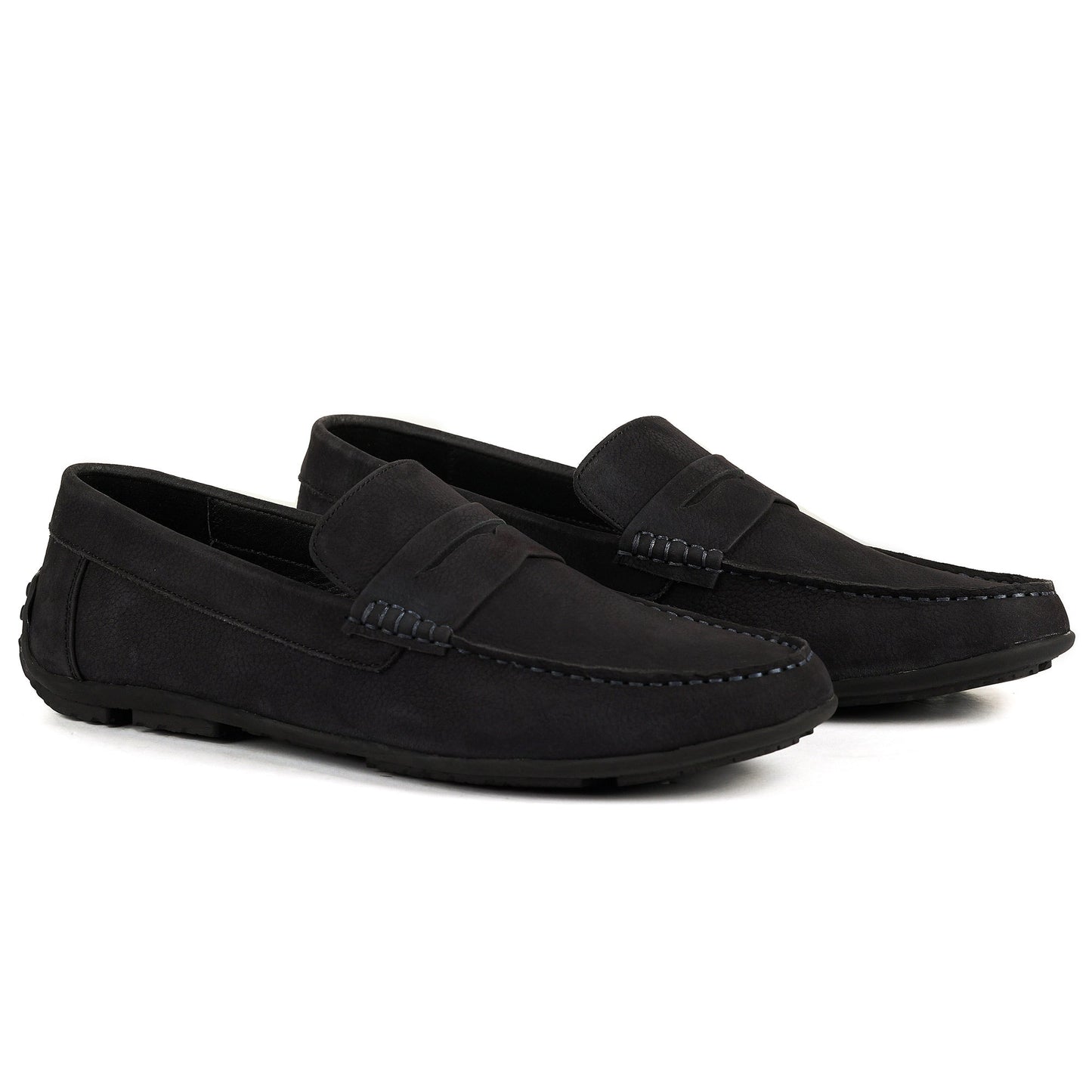 Zivorah men's black genuine leather loafers top view