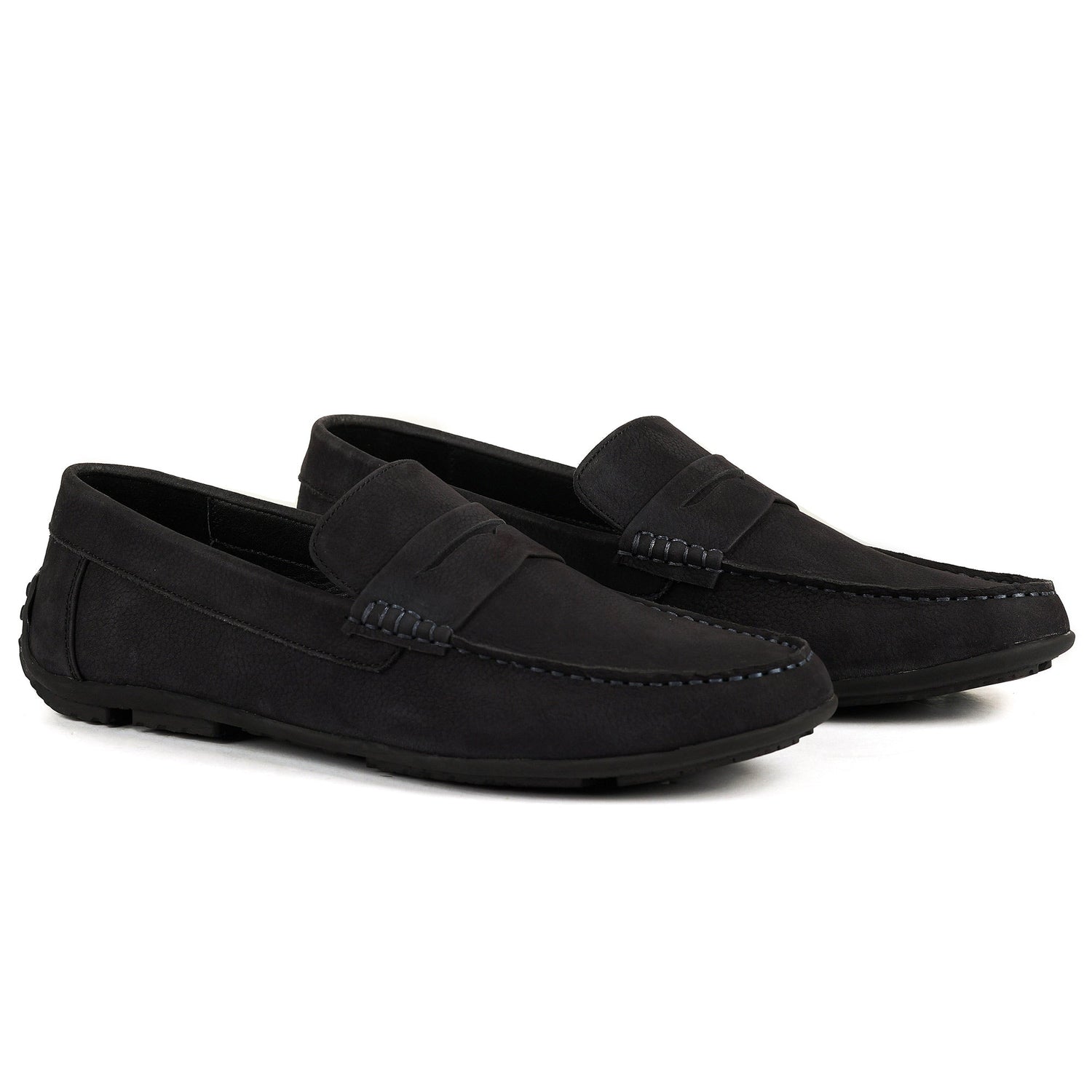 Zivorah men's black genuine leather loafers top view
