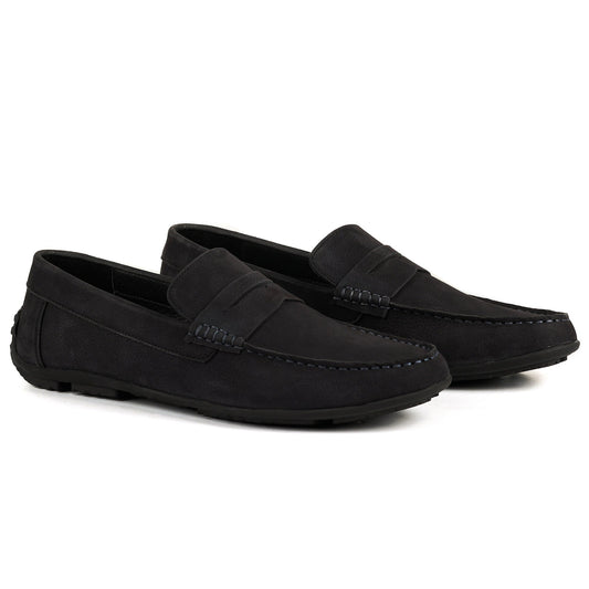 Zivorah men's black genuine leather loafers top view