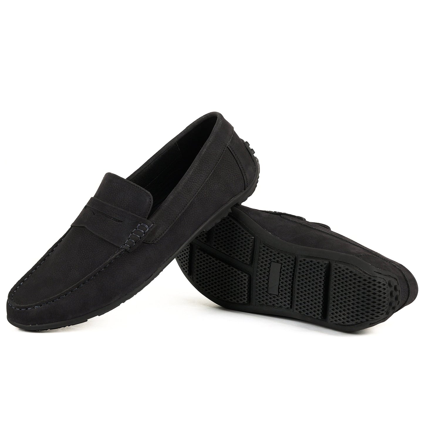 Zivorah men's black genuine leather loafers angled view