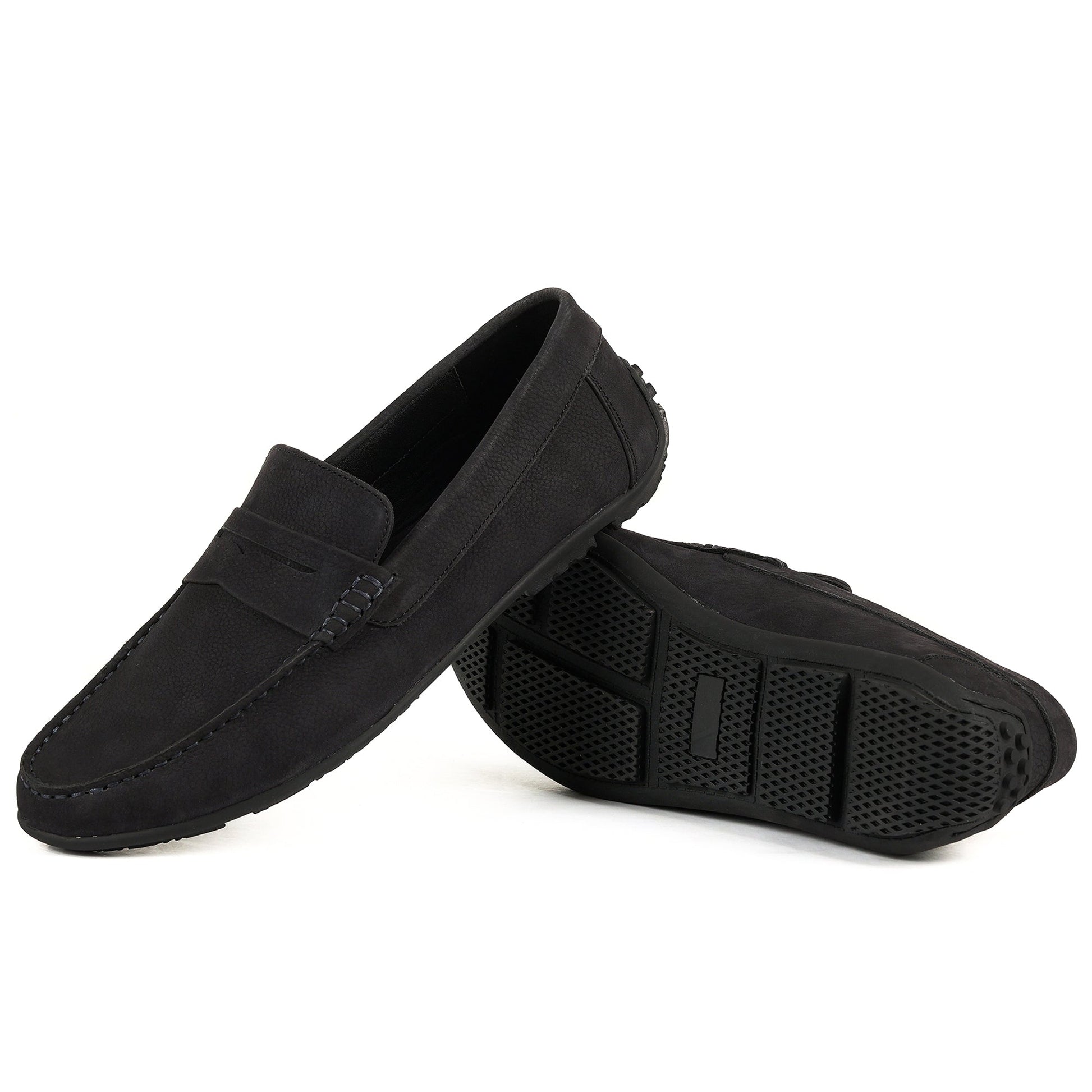 Zivorah men's black genuine leather loafers angled view