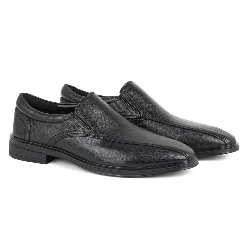 Zivorah Men's Black Genuine Leather Slip-On Shoes